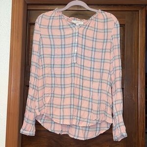 Loft pink plaid blouse western flannel fall cozy